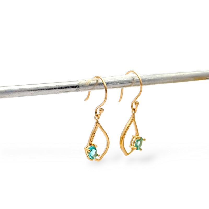 Caravanas colgante Aguamarina hoja- Oro bajo - Aguamarina- CA8093 conpiedra