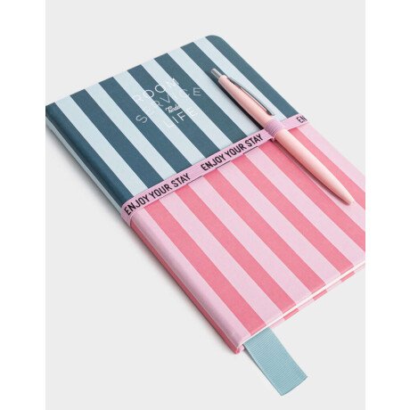 Set De Librería Con Cuaderno A5 De Pu Con Elástico Con Lapicera Combinacion Multicolor