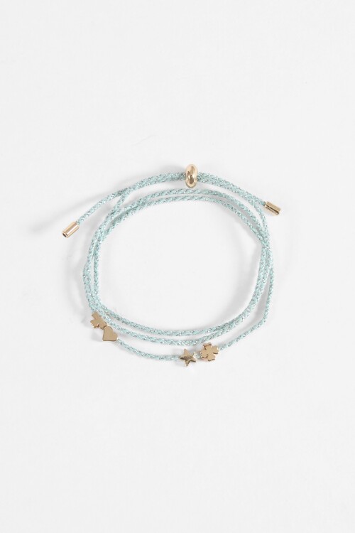 Pulsera cordón dijes metálicos celeste