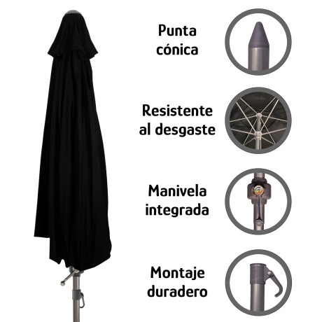 Sombrilla Jardín 2,10m Con Manivela Exterior Resistente Negro