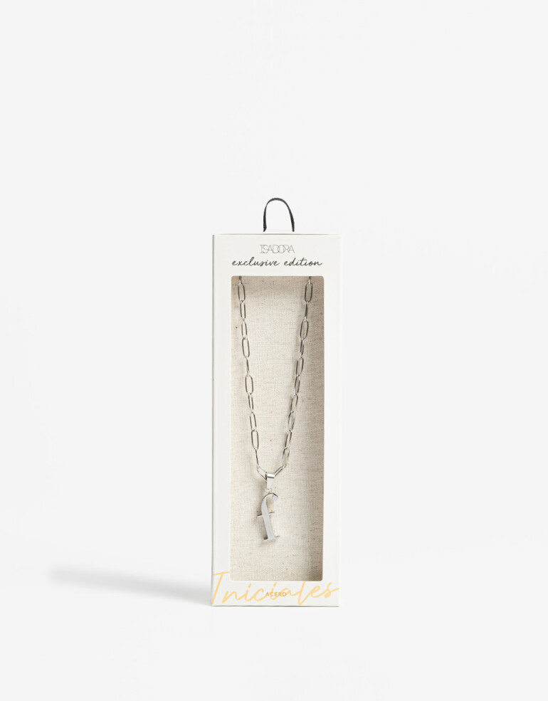 Cadena Corta con Dije Letras Collar De Acero Con Inicial F - Plateado
