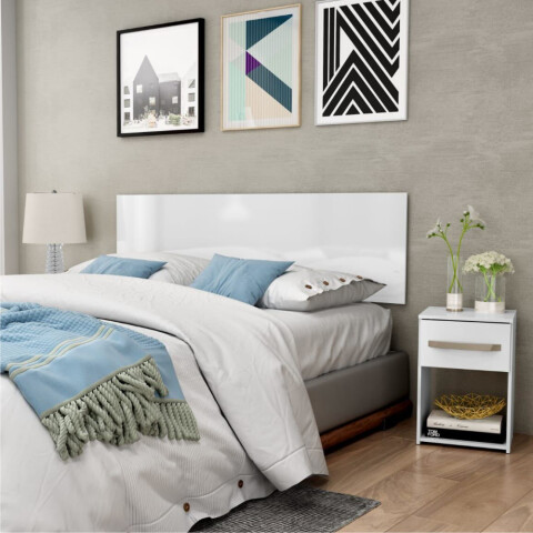 Combo Respaldo, 2 Mesas de Luz y Cómoda - MDP - Blanco Combo Respaldo, 2 Mesas de Luz y Cómoda - MDP - Blanco