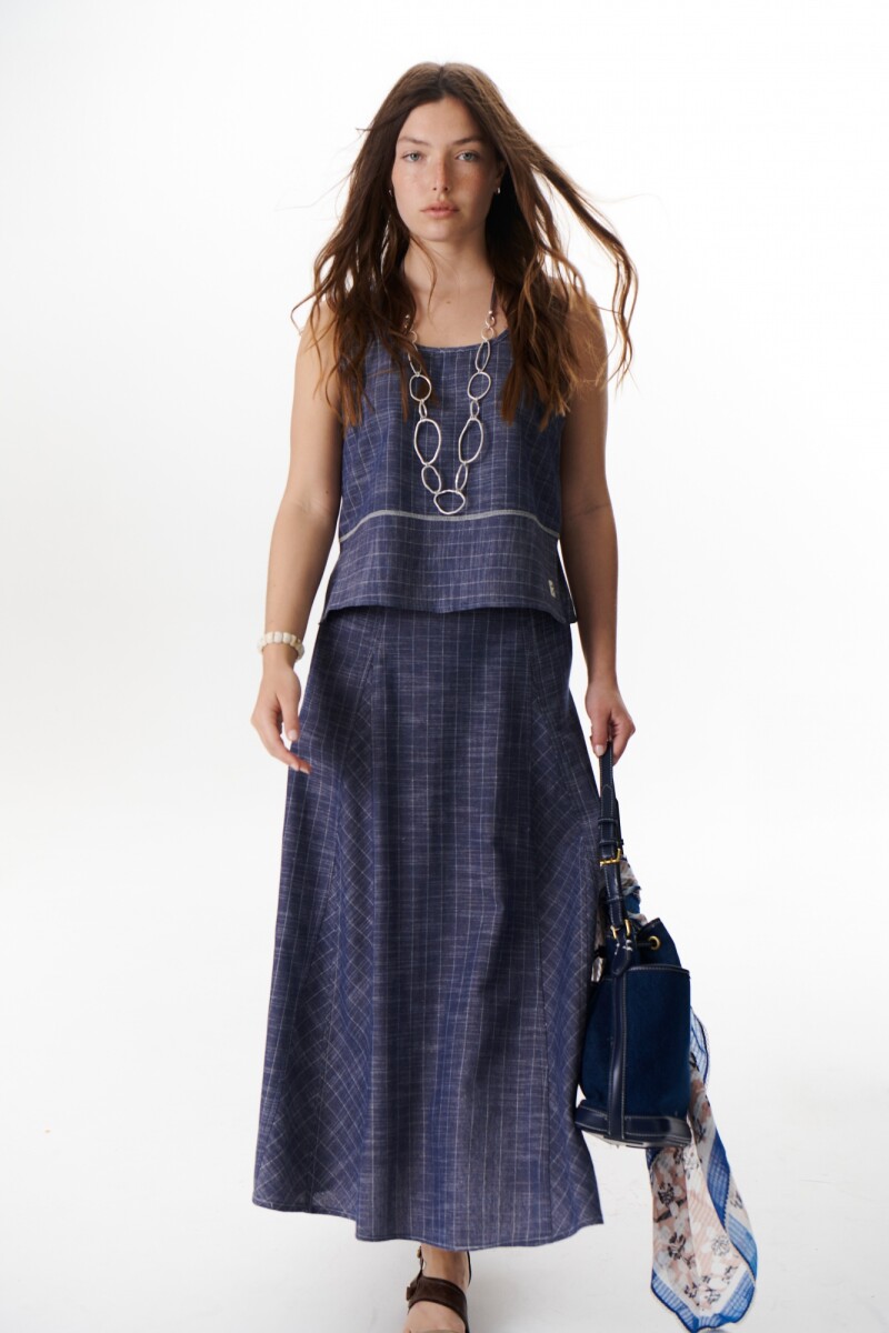 FALDA LINO RAYA AZUL