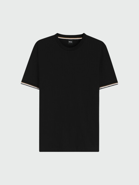 BOSS - Remera de algodón con rayas características en los puños, THOMPSON Negro