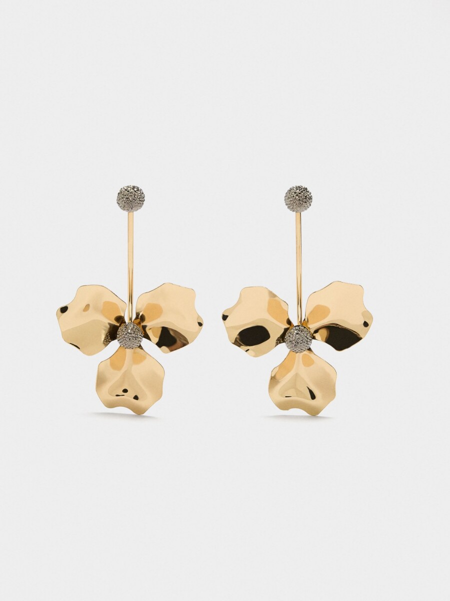 Pendientes Largos Con Flor dorado