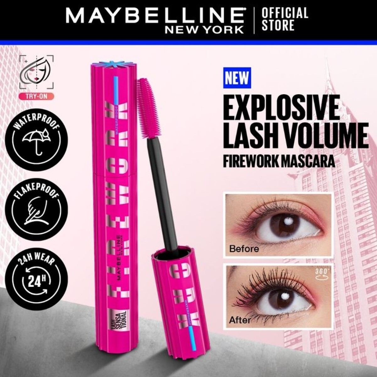 Mascara de Pestañas Lash Sensational Firework Maybelline - Waterprof N°871 Very Black 