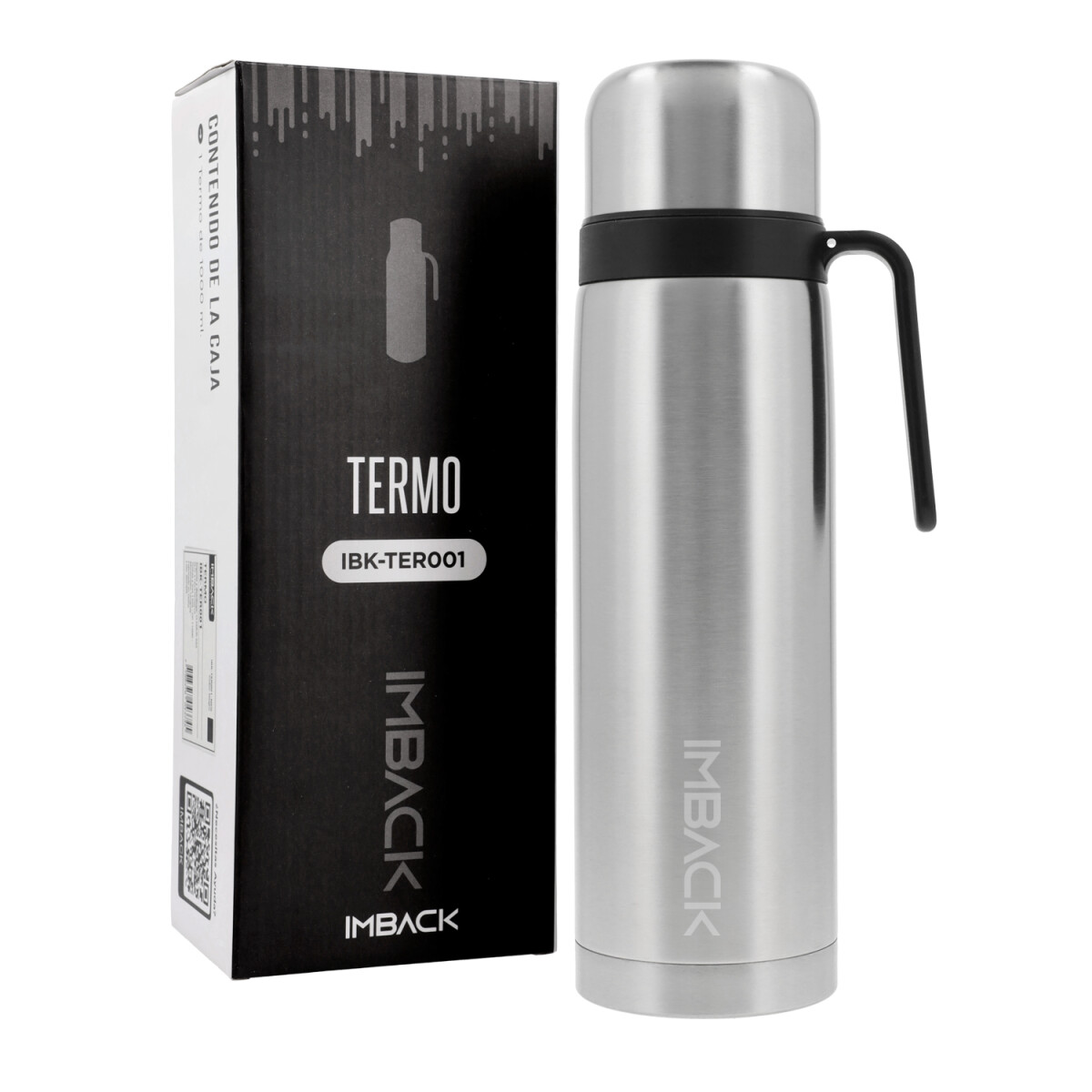 Termo de Acero Inoxidable Doble Capa con Pico Cebador y Manija de 1 litro Color Plata 