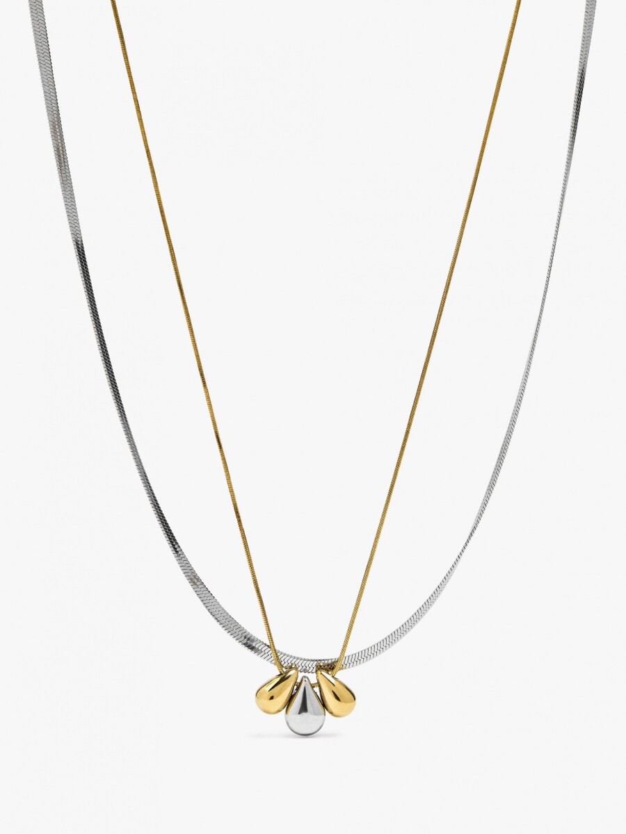 Set De Collares Con Lágrimas - Acero Inoxidable bicolor