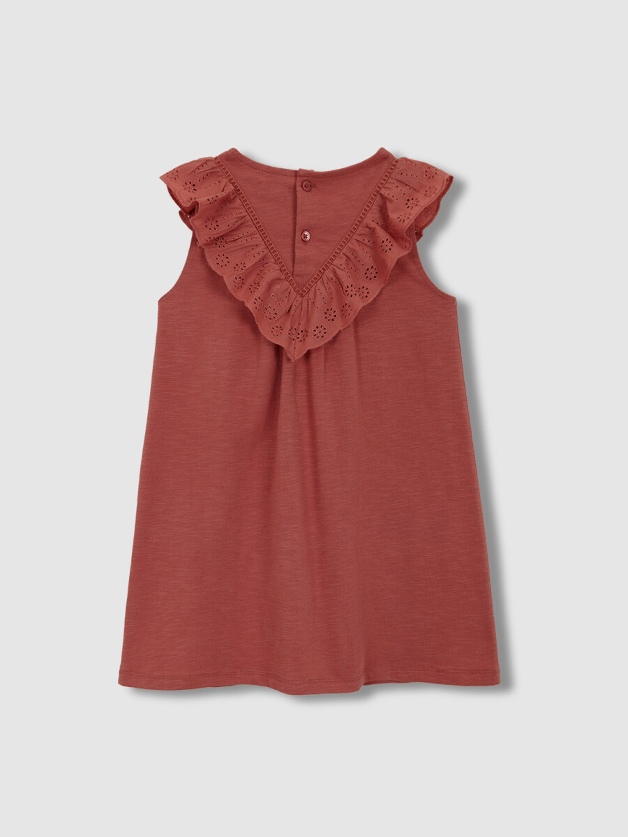 Vestido De Punto Con Tiras Bordadas Coral Claro