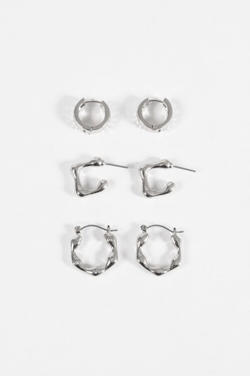 Set de tres aros wavy plateado
