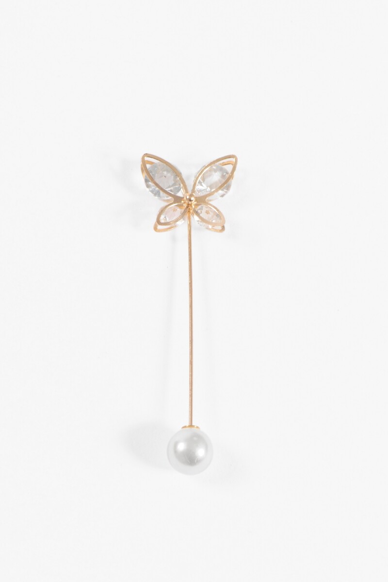 Broche prendedor mariposa perla dorado