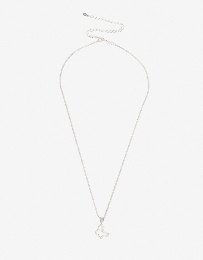 Cadena Corta con Dije Strass Collar Corto Plata 925 Mariposa - Plateado