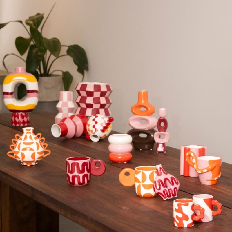 Florero de cerámica Celestino Squares&Stripes