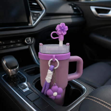 Vaso térmico de acero con accesorios y tapita 420ml Violeta