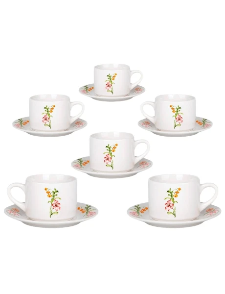 SET 6 TAZAS DE TE 220ML C/PLATO FLORES NARANJA SET 6 TAZAS DE TE 220ML C/PLATO FLORES NARANJA