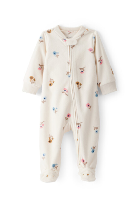 Pijama una pieza de micropolar, con pie, diseño floral Sin color