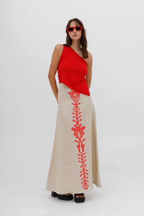 Pixel Maxi Skirt Coral