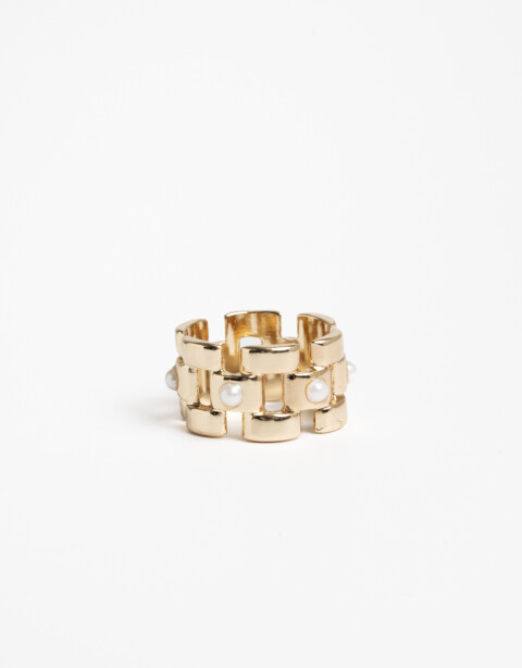 Anillos Medianos y Grandes Perla Anillo De Metal Y Perlas - Dorado