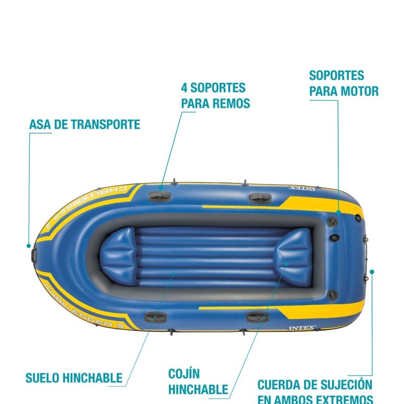 INTEX BOTE GOMÓN INFLABLE CHALLENGER 3 PERSONAS SET Intex Bote Gomón Inflable Challenger 3 Personas Set