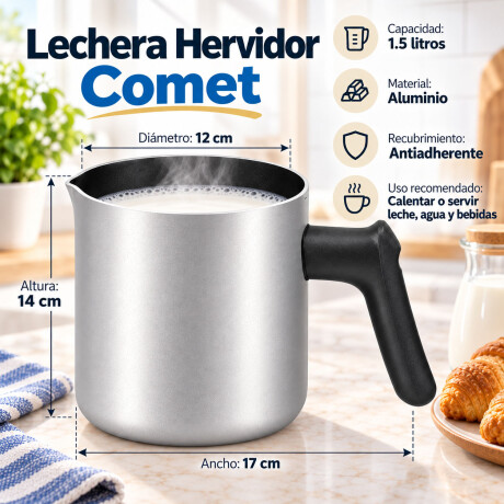 Hervidor Lechera Comet Aluminio Antiadherente 1.5L Plateado