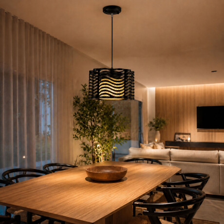 Lámpara Colgante Metal Y Cuerda E27 Diseño Moderno Deco Negro