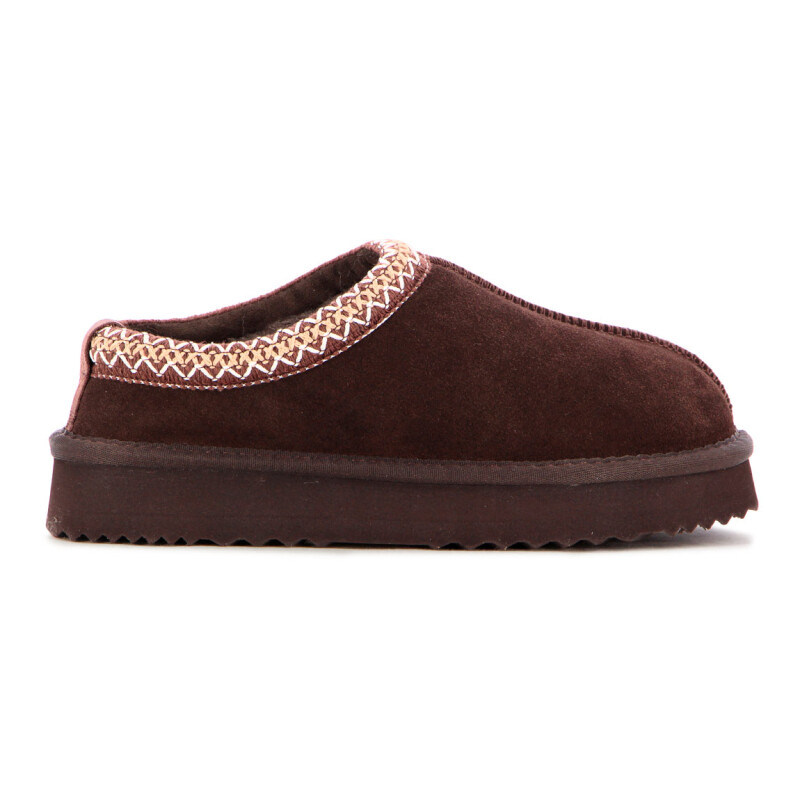 Country Pantufla Cuero / Peluche - Tira De Color Fija - Dama - Marron Marron