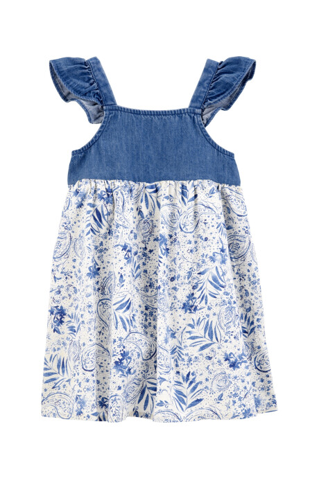 Vestido de algodón y chambray, diseño floral Sin color