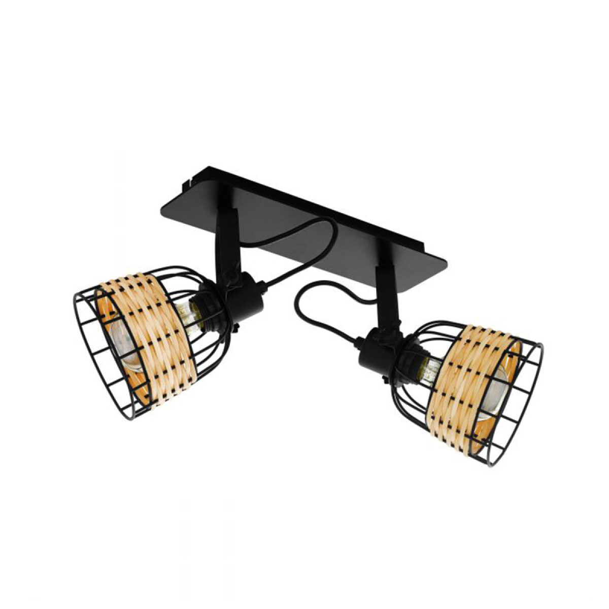 Spot de 2 luces E27 pantallas acero y ratán ANWICK - EG4074 