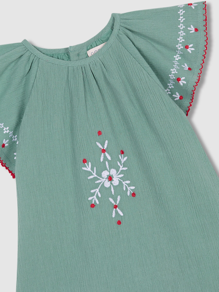 Vestido Bordados A Contraste Verde Nuevo