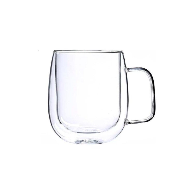 TAZA DE VIDRIO DOBLE PARED CON ASA 240ML Sin color
