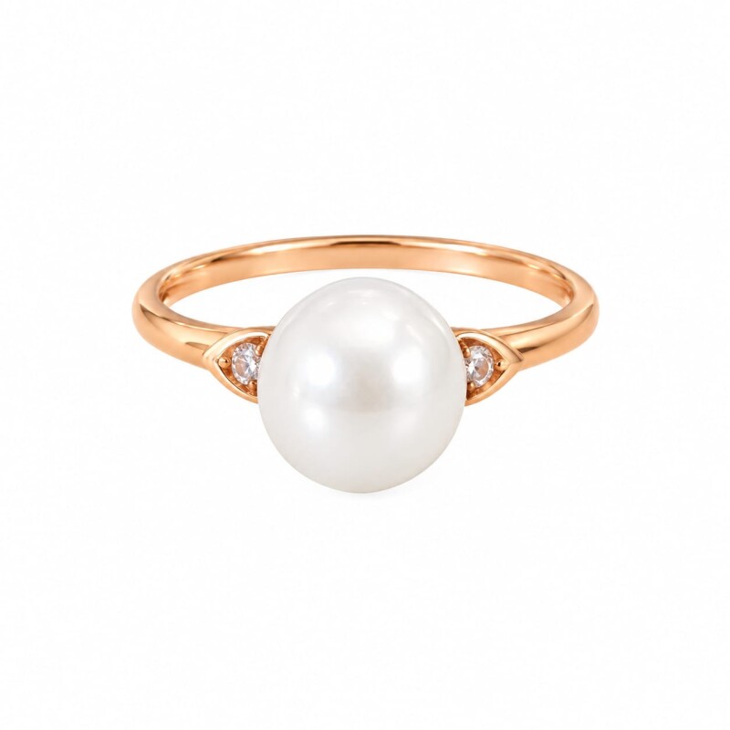 Anillo Solitario-Oro bajo-Perla española y Zirconia-AN8270 conperla