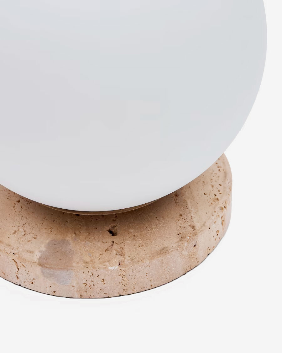 Lámpara de mesa Malachi de cristal glaseado y piedra de travertino Lámpara de mesa Malachi de cristal glaseado y piedra de travertino