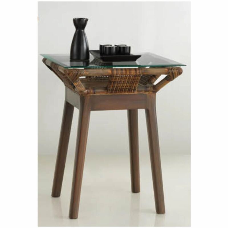 Mesa Lateral Luxor 1338 de Madera Rattan y vidrio Mesa Lateral Luxor 1338 de Madera Rattan y vidrio