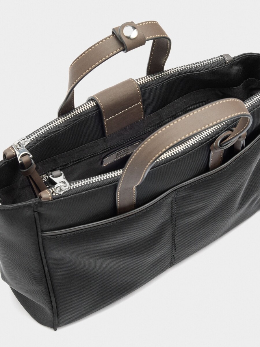Bolso Tote De Nylon Con Bandolera negro