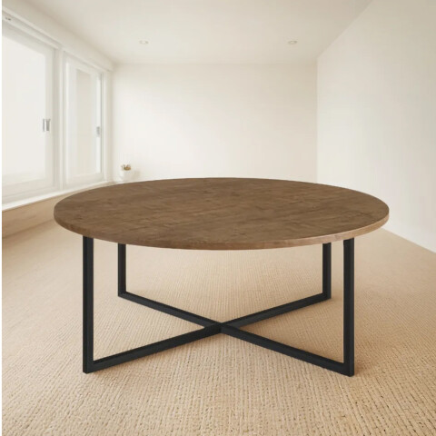 Mesa De Centro Circa Baja Madera Hierro 70cm Diámetro MESA DE CENTRO CIRCA BAJA