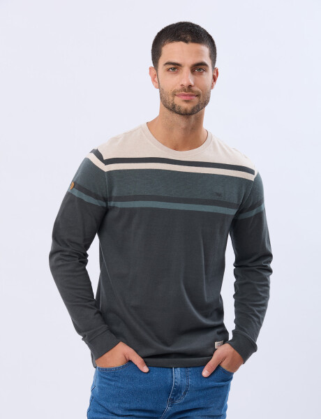 REMERA RAYADA DE ALGODÓN BEIGE