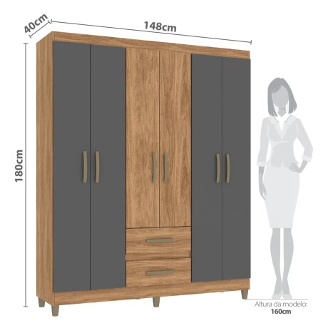 ROPERO 6 PUERTAS 2 CAJONES GUARDARROPA ARMARIO CLÓSET PLACARD MADERA GRIS