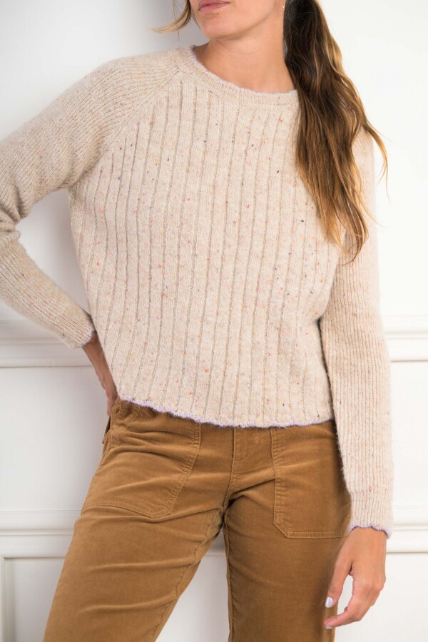 Sweater Bouttonne Beige Melange