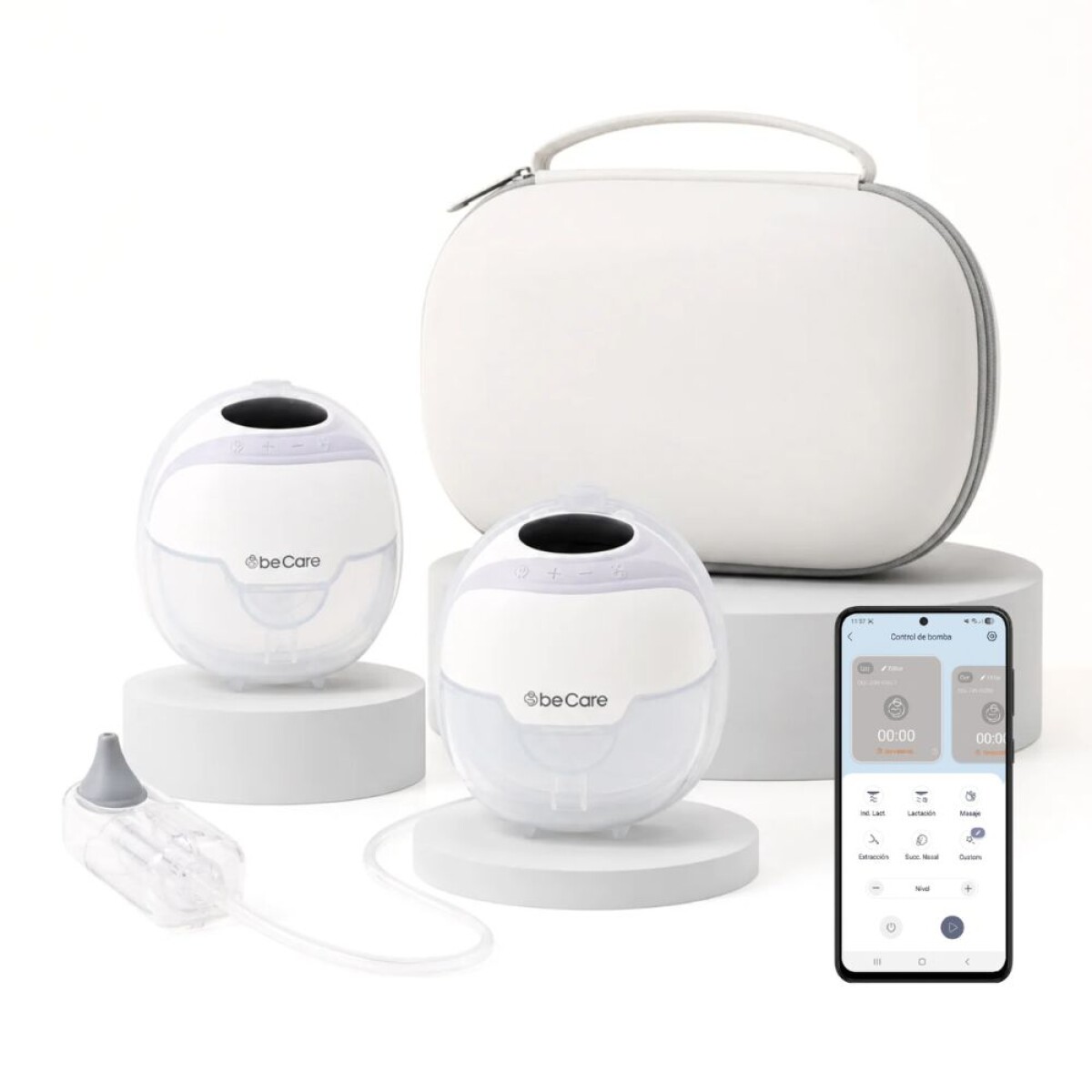 Extractor Doble de Leche Portátil con App BeCare + Aspirador - BLANCO 
