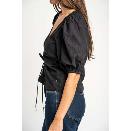 Blusa Bordada Frunces Negro