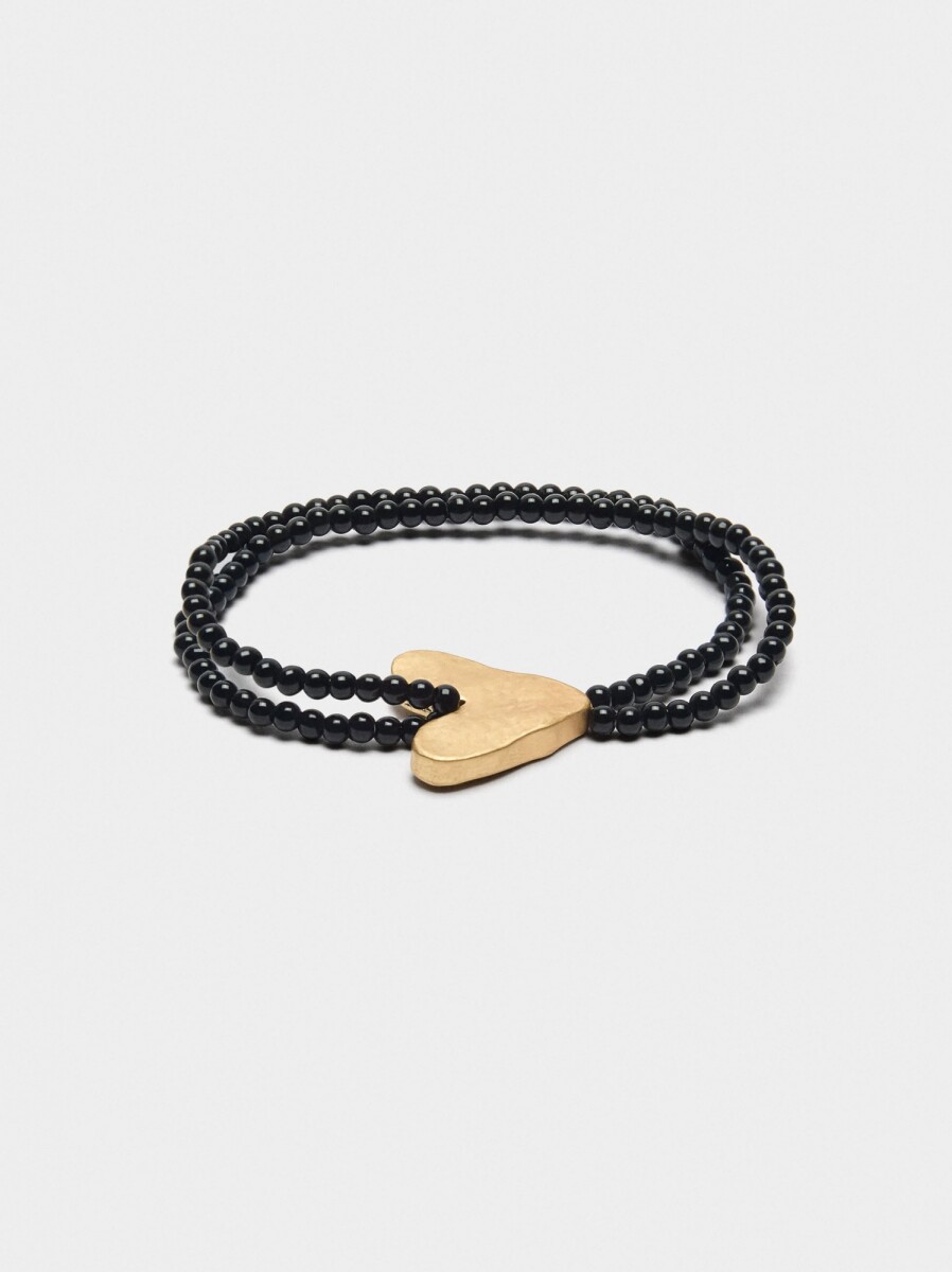 Pulsera Elástica Con Abalorios Y Corazón - negro 