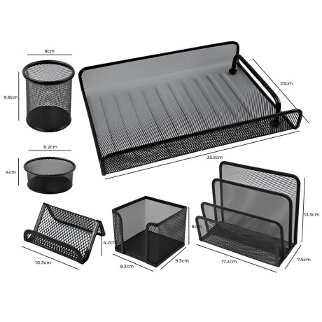 Set Escritorio X6 Pzs Portalápices Organizador Metal Negro