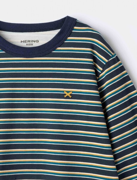 CAMISETA ESTAMPADA DE MANGA LARGA AZUL