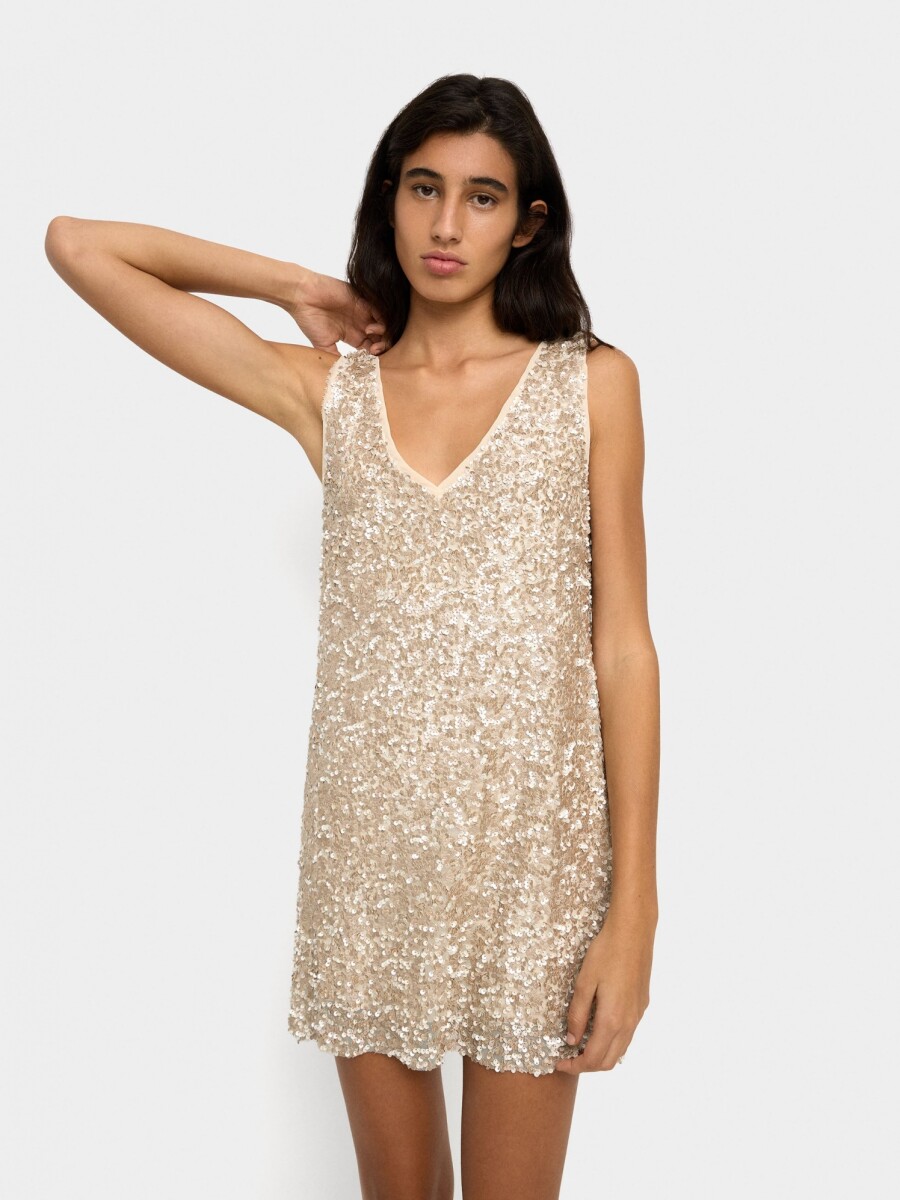 Vestido Corto De Lentejuelas crudo