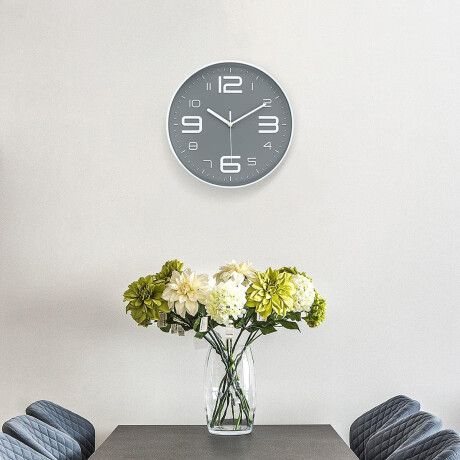 Reloj de pared 22 cm diámetro borde blanco fondo gris Sc