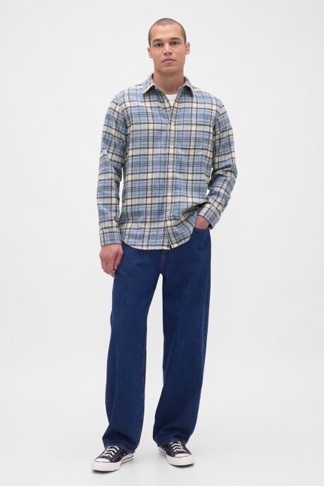 Camisa Flannel Hombre Light Blue Plaid