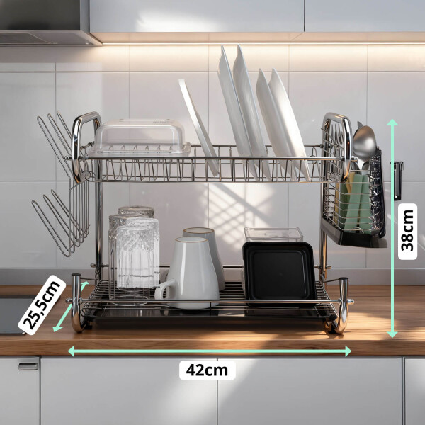 Escurridor De Platos Seca Vajilla 2 Pisos Platos Secador Bandeja Imback Color Plateado Escurridor De Platos Seca Vajilla 2 Pisos Platos Secador Bandeja Imback Color Plateado