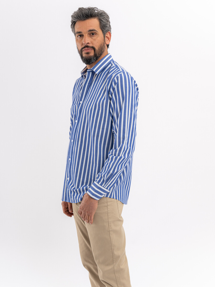 Camisa m/l casual - rayas azul 