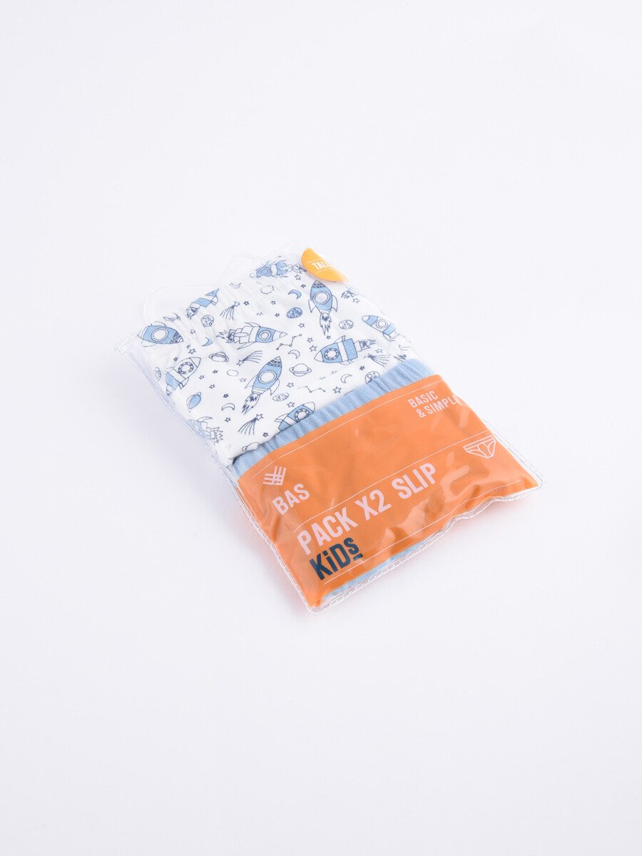 Slip Pack x 2- Estampado y liso - Blanco y azul 