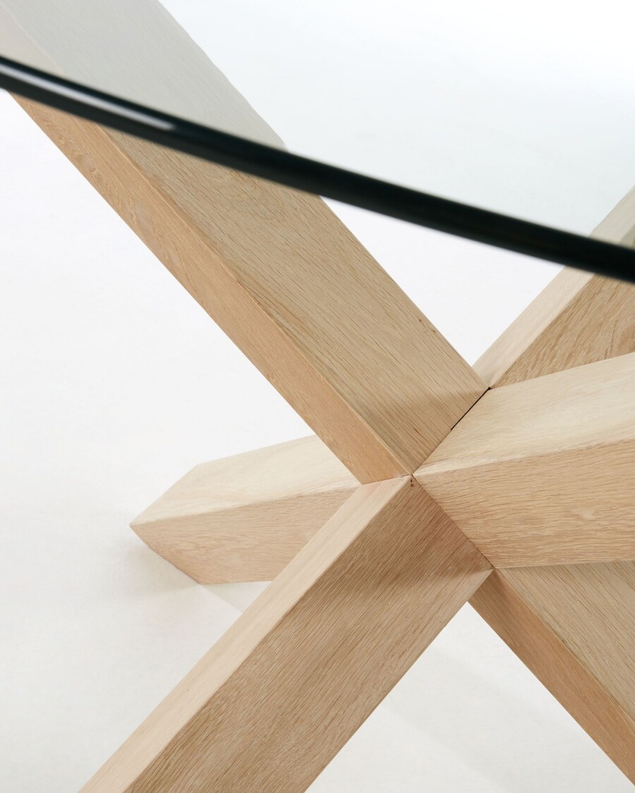 Mesa Lotus Ø 120 cm de cristal patas madera maciza de roble